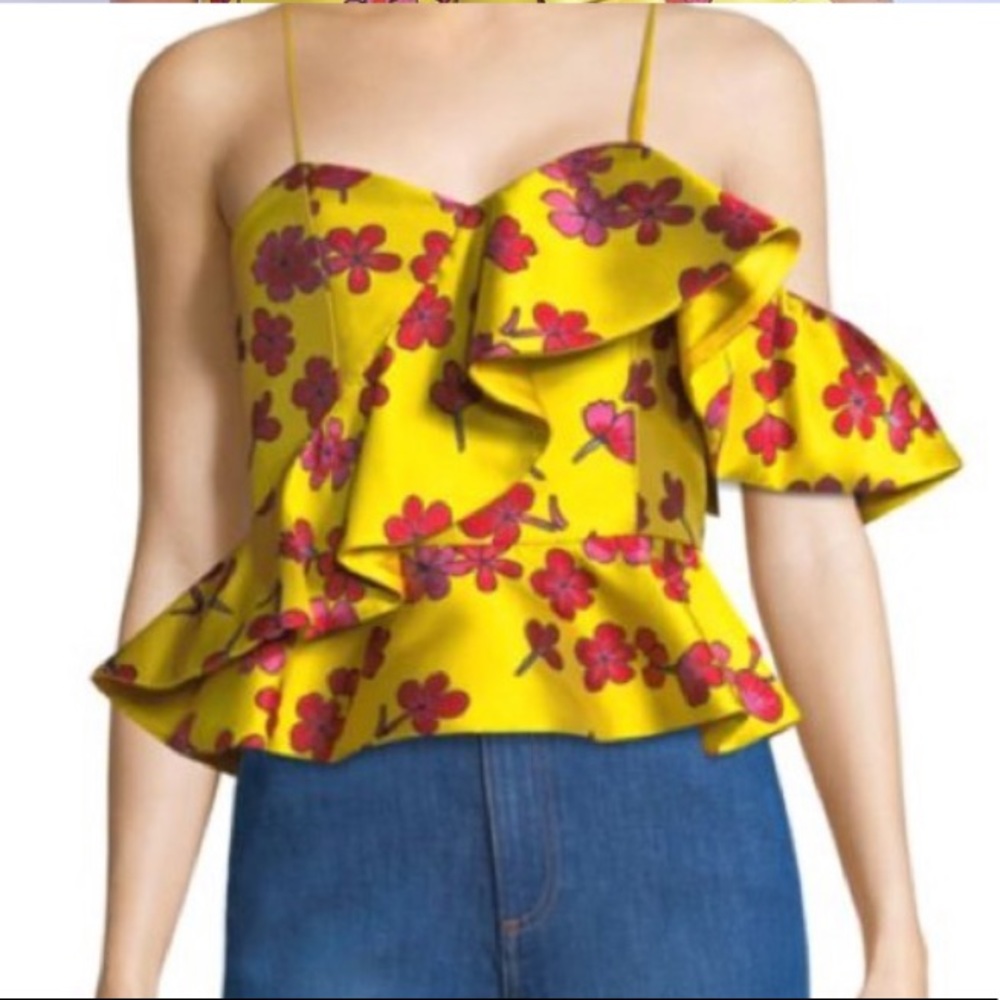 Alice + Olivia Yellow Floral Ruffle Camisole